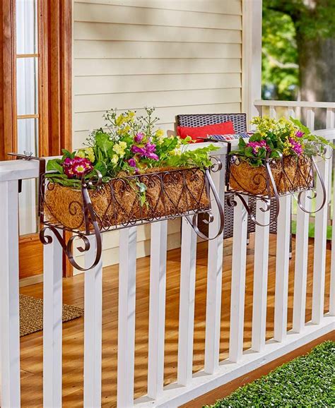 metal railing flower boxes|plant holder for deck railing.